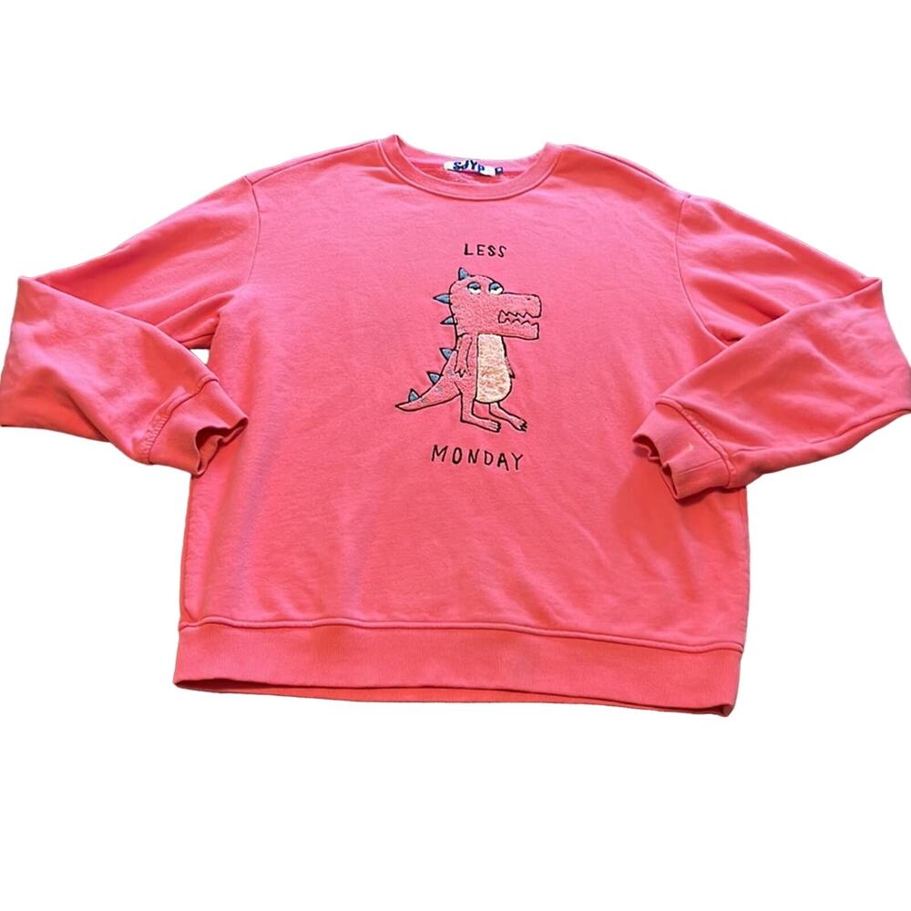 SJYP Korean Streetwear Pink Dino Less Monday More Sunday Crewneck sweatshirt